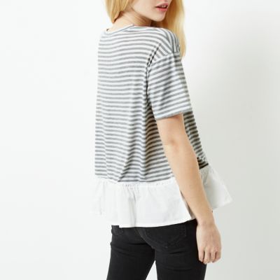 Grey stripe &#39;les filles&#39; print loose T-shirt